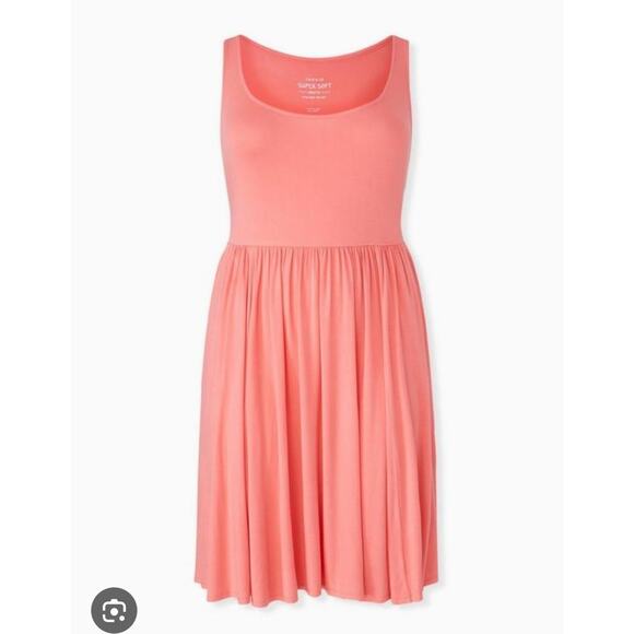 Torrid Mini Skater Dress Plus Size 3X Coral Pink Super Soft Knit Tank Pockets - Picture 1 of 5